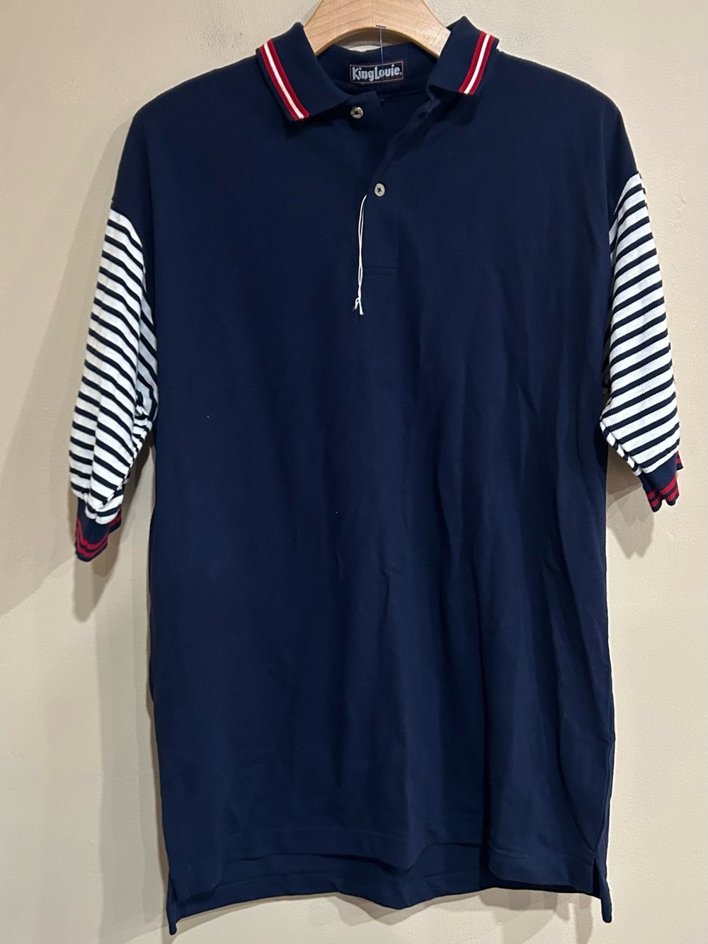VTG King Louie Navy Blue Striped Sleeve Polo Large